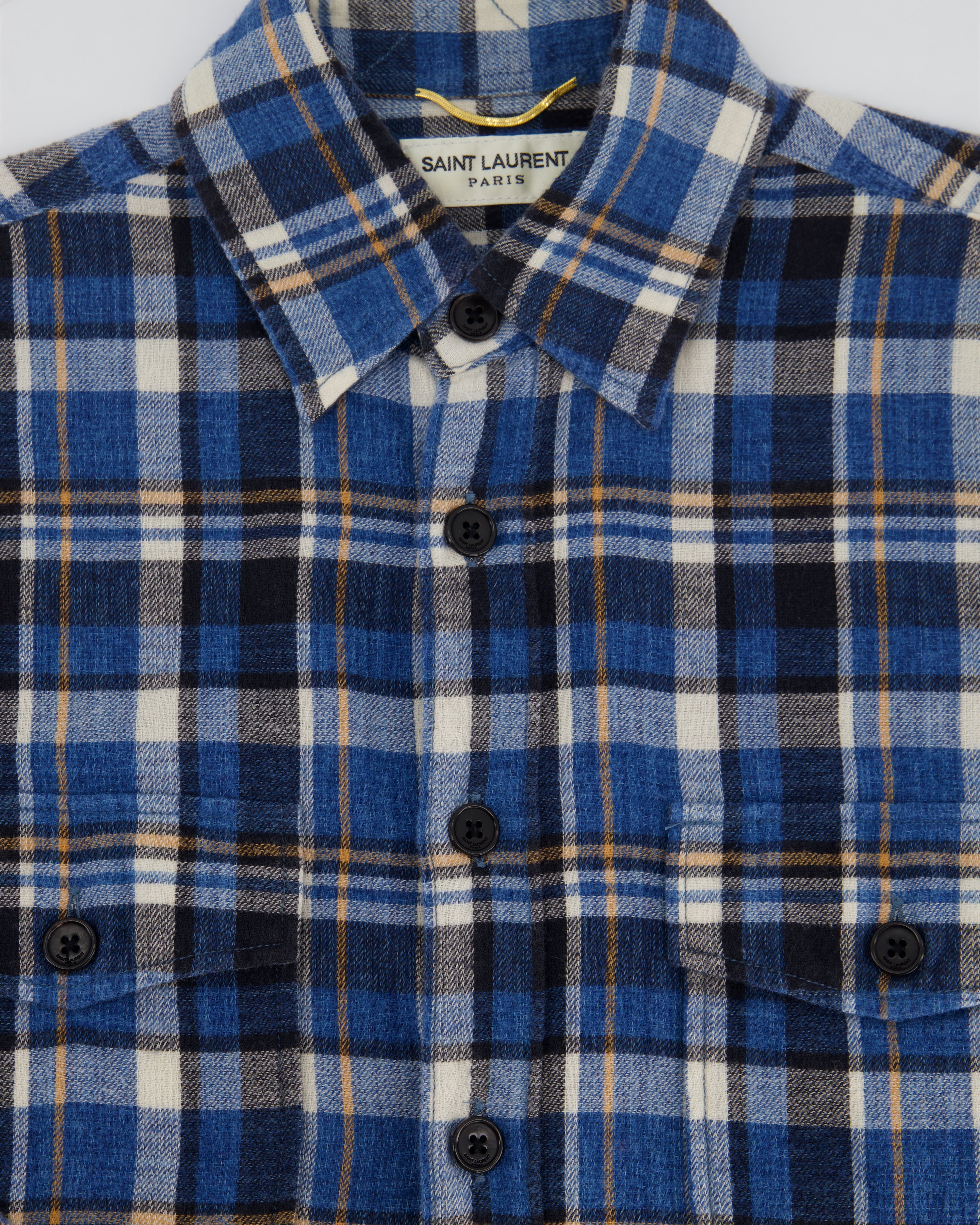 Saint Laurent Blue Plaid Long Sleeve Shirt Size S UK 8 Sellier