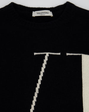 Valentino Black Oversized Knitted Jumper with White VLTN Maxi Logo Detail Size S (UK 8) RRP £735