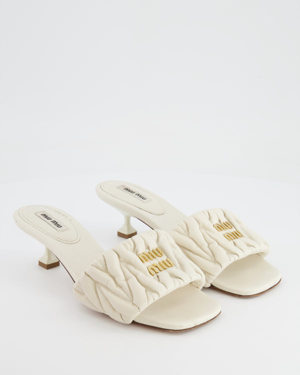 Miu Miu Cream en Cuir Nappa Padded Kitten Heel Size EU 37