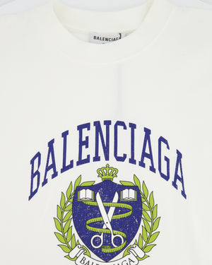 Balenciaga White Over-Sized T-Shirt with Blue Print Size S (UK 8)