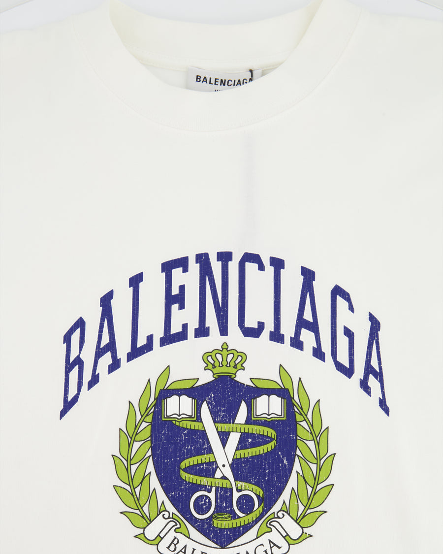 Balenciaga White Over-Sized T-Shirt with Blue Print Size S (UK 8)