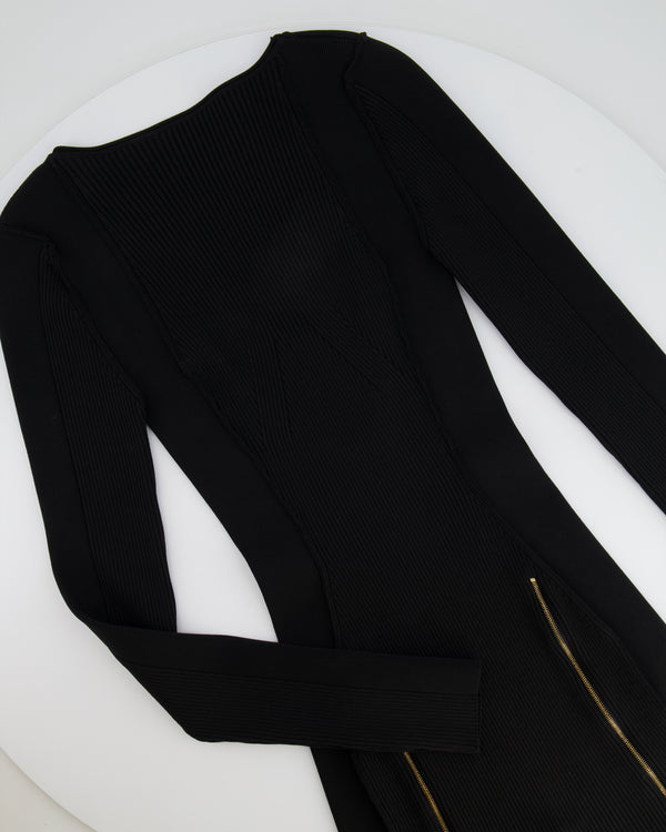 Jacquemus Black Knitted Long-Sleeve Playsuit with Low Back and Gold Zip Detail Size FR 36 (UK 8)