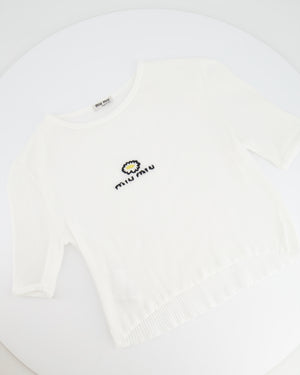 Miu Miu White Crop Top with Daisy Detail and Frill Hem Size S (UK 8)