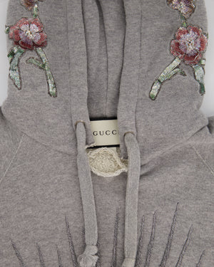 Gucci Grey 'Blind For Love' Hoodie With Embroidery and Distressed Details Size S (UK 8)