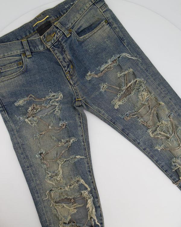 Saint Laurent Distressed Skinny Jeans With Silver Chain Detail Size 27