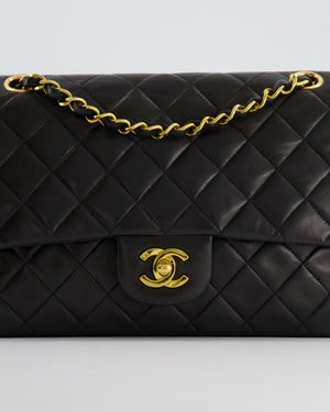 *FULL SET* Chanel Vintage Black Medium Classic Double Flap Bag in Lambskin Leather with 24K Gold Hardware