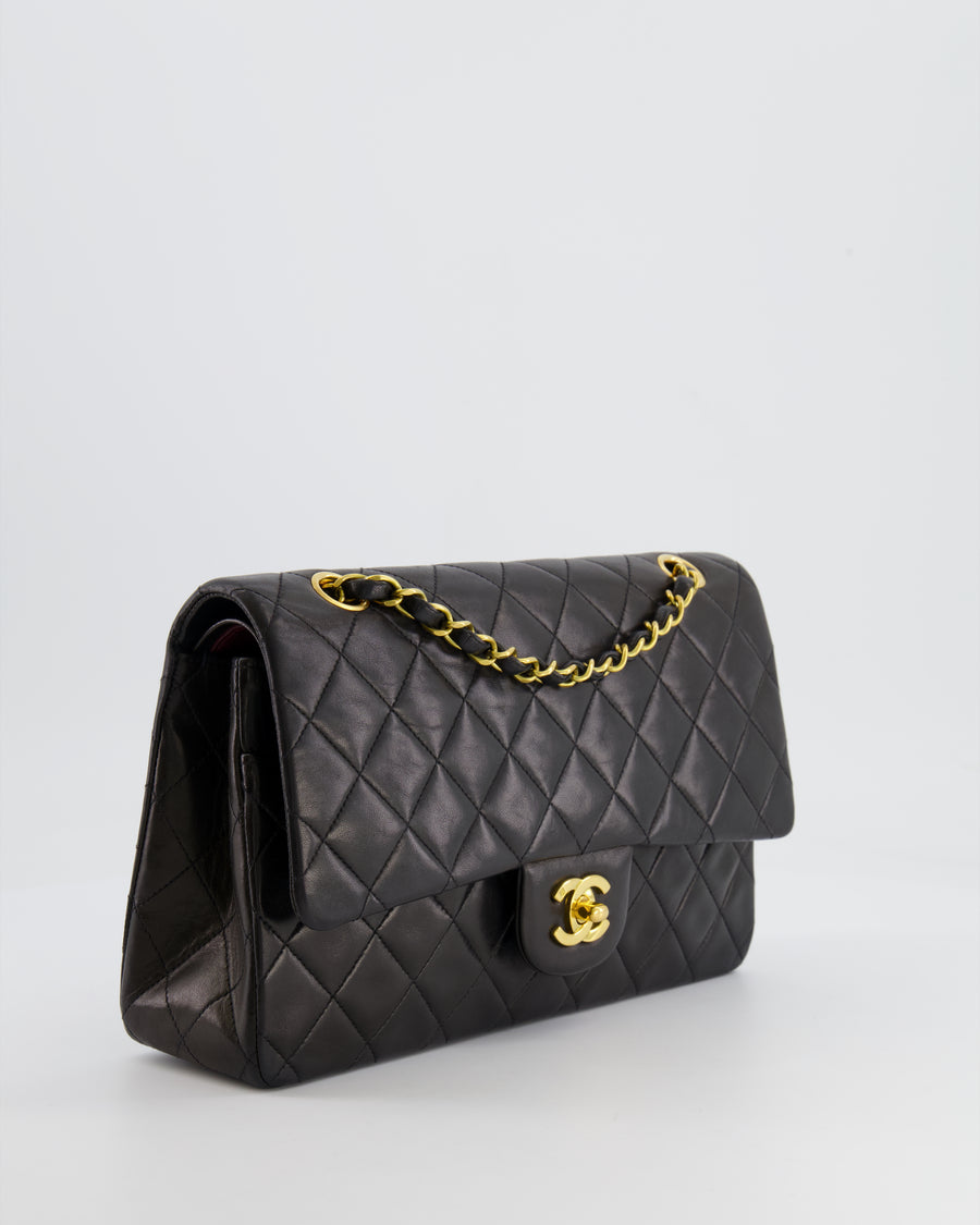 *FULL SET* Chanel Vintage Black Medium Classic Double Flap Bag in Lambskin Leather with 24K Gold Hardware