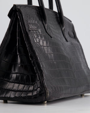 *FIRE PRICE & RARE* Hermès Birkin 30cm Retourne Bag in Black Matte Crocodile Niloticus with Brushed Palladium Hardware