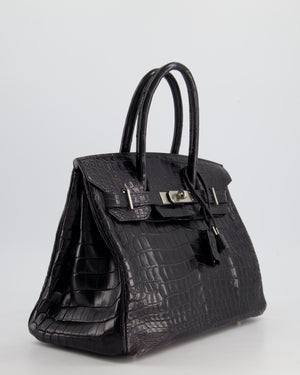 *FIRE PRICE & RARE* Hermès Birkin 30cm Retourne Bag in Black Matte Crocodile Niloticus with Brushed Palladium Hardware