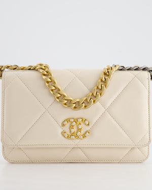 *HOT* Chanel 19 Cream Wallet on Chain in Lambskin Leather with Mixed Hardware