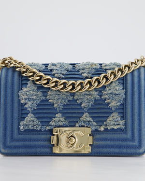 *HOT* Chanel Blue Small Boy Bag in Denim with Champagne Gold Hardware