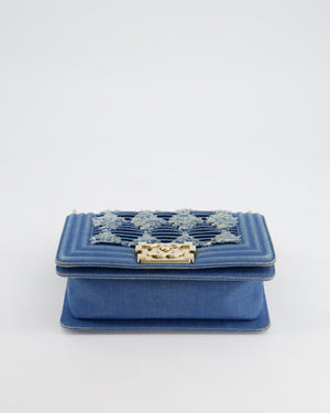 *HOT* Chanel Blue Small Boy Bag in Denim with Champagne Gold Hardware