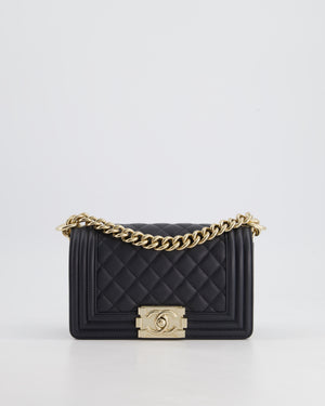 Chanel Navy Small Boy Bag in Quilted Lambskin Leather With Champagne Gold Hardware