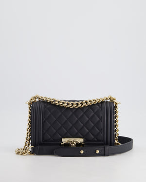 Chanel Navy Small Boy Bag in Quilted Lambskin Leather With Champagne Gold Hardware