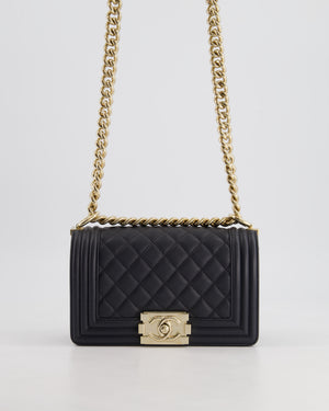 Chanel Navy Small Boy Bag in Quilted Lambskin Leather With Champagne Gold Hardware