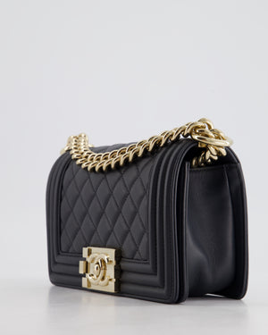 Chanel Navy Small Boy Bag in Quilted Lambskin Leather With Champagne Gold Hardware