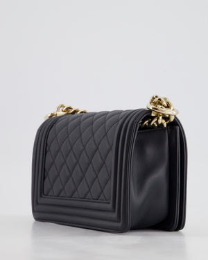 Chanel Navy Small Boy Bag in Quilted Lambskin Leather With Champagne Gold Hardware