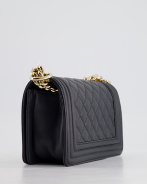 Chanel Navy Small Boy Bag in Quilted Lambskin Leather With Champagne Gold Hardware