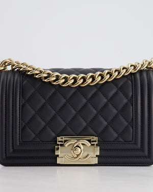 Chanel Navy Small Boy Bag in Quilted Lambskin Leather With Champagne Gold Hardware