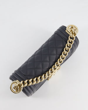 Chanel Navy Small Boy Bag in Quilted Lambskin Leather With Champagne Gold Hardware