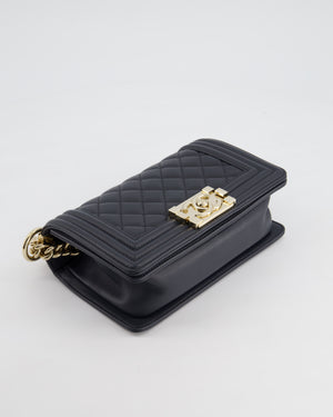 Chanel Navy Small Boy Bag in Quilted Lambskin Leather With Champagne Gold Hardware