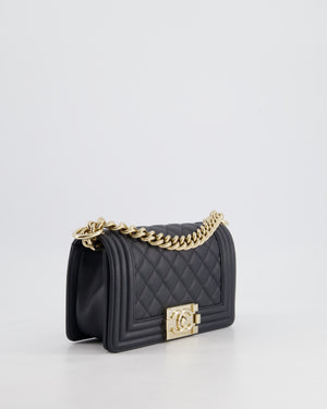 Chanel Navy Small Boy Bag in Quilted Lambskin Leather With Champagne Gold Hardware