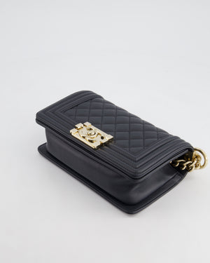 Chanel Navy Small Boy Bag in Quilted Lambskin Leather With Champagne Gold Hardware