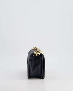 Chanel Navy Small Boy Bag in Quilted Lambskin Leather With Champagne Gold Hardware