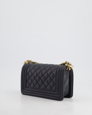 Chanel Navy Small Boy Bag in Quilted Lambskin Leather With Champagne Gold Hardware