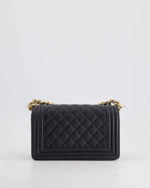 Chanel Navy Small Boy Bag in Quilted Lambskin Leather With Champagne Gold Hardware