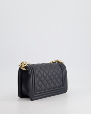 Chanel Navy Small Boy Bag in Quilted Lambskin Leather With Champagne Gold Hardware