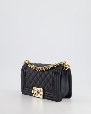 Chanel Navy Small Boy Bag in Quilted Lambskin Leather With Champagne Gold Hardware