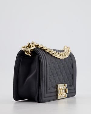 Chanel Navy Small Boy Bag in Quilted Lambskin Leather With Champagne Gold Hardware