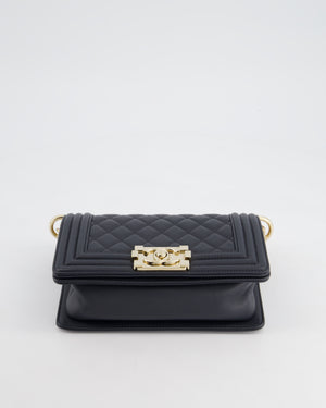 Chanel Navy Small Boy Bag in Quilted Lambskin Leather With Champagne Gold Hardware