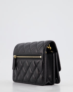 *HOT* Chanel Black Mini Seasonal Flap Bag In Lambskin Leather with Gold & Black Hardware