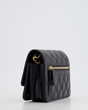 *HOT* Chanel Black Mini Seasonal Flap Bag In Lambskin Leather with Gold & Black Hardware