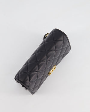 *HOT* Chanel Black Mini Seasonal Flap Bag In Lambskin Leather with Gold & Black Hardware