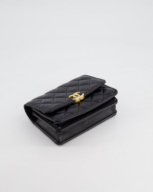 *HOT* Chanel Black Mini Seasonal Flap Bag In Lambskin Leather with Gold & Black Hardware