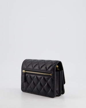 *HOT* Chanel Black Mini Seasonal Flap Bag In Lambskin Leather with Gold & Black Hardware