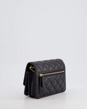 *HOT* Chanel Black Mini Seasonal Flap Bag In Lambskin Leather with Gold & Black Hardware