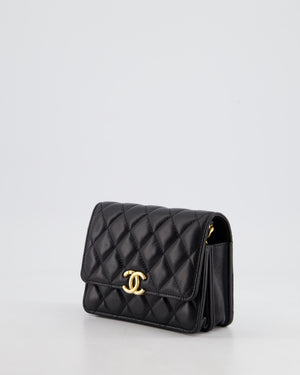 *HOT* Chanel Black Mini Seasonal Flap Bag In Lambskin Leather with Gold & Black Hardware