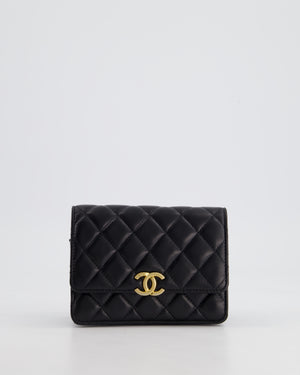 *HOT* Chanel Black Mini Seasonal Flap Bag In Lambskin Leather with Gold & Black Hardware