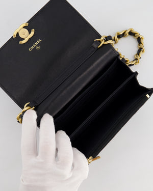 *HOT* Chanel Black Mini Seasonal Flap Bag In Lambskin Leather with Gold & Black Hardware