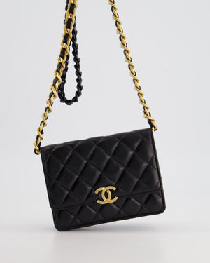 *HOT* Chanel Black Mini Seasonal Flap Bag In Lambskin Leather with Gold & Black Hardware