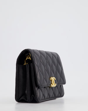 *HOT* Chanel Black Mini Seasonal Flap Bag In Lambskin Leather with Gold & Black Hardware