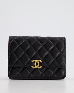 *HOT* Chanel Black Mini Seasonal Flap Bag In Lambskin Leather with Gold & Black Hardware