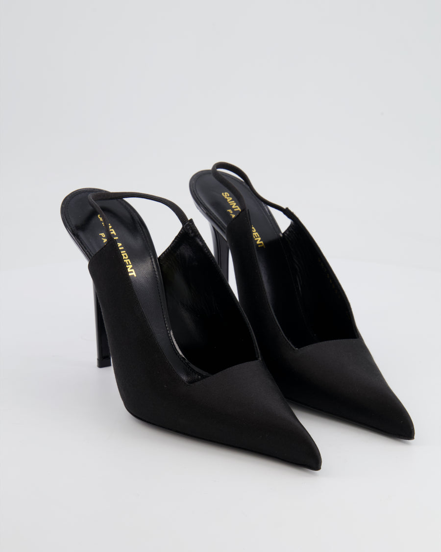 Saint Laurent Black Satin Pointed Pump with Patent Heels Size EU 40