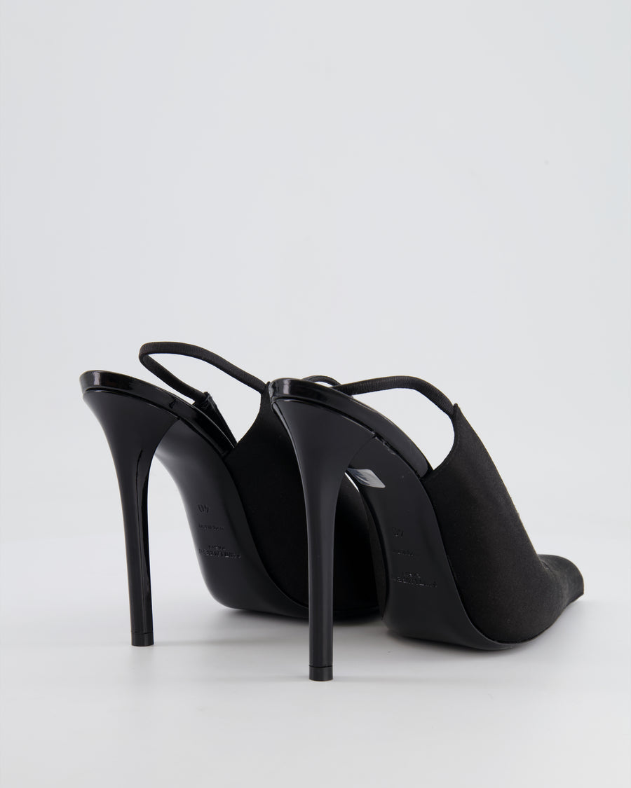 Saint Laurent Black Satin Pointed Pump with Patent Heels Size EU 40