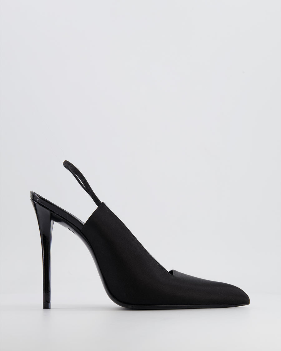 Saint Laurent Black Satin Pointed Pump with Patent Heels Size EU 40