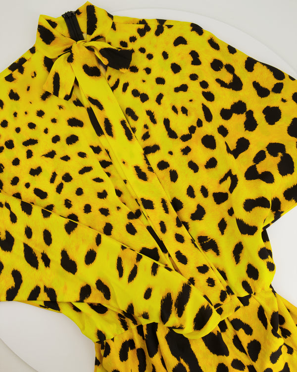 Dolce & Gabbana Yellow, Black Leopard Printed Playsuit Size IT 42 (UK 10)